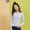 Semir sweater women 2017 autumn Slim was thin&sweet striped stripes stretch 12316010201 white gray tone M