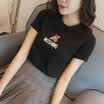 Longyue Women Korean Slim Cute Bear T-Shirt Short Sleeve T-Shirt Half-Sleeve Casual Cushion LWTD172201 Black M