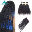 Brazilian Virgin Hair with Closure Curly Hair&Closure 8A Human Virgin Hair Kinky Curly 3 Bundles with 4X4 Lace Closure