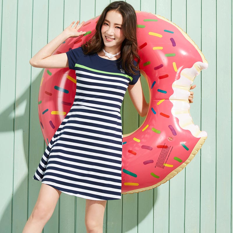 Semir Semir Dress Ms Summer Short Sleeve Striped Print Straight Skirt Korean Tide 12216140023 White Red Tone L