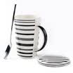Porcelain soul ceramic tape with spoon cups simple coffee cups large capacity creative personality couple cups mugs line life white thread