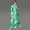 2017 New Fashion Beauty Green Plant leaf Printing Dress Slim A-lineskirt Relaxation Party Office Exercise Womens Long skirt