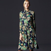 Marc Rebecca Retro Half-collar Long Sleeve Print Dress Skirt 55278E Green Print S