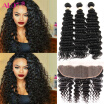 Alot Hair 100 Human Hair Bundles With Closure Frontal Ear to Ear Peruvain Virign Hair Deep Wave 3 Bundle Hair with Closure