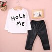 Baby Toddler Girl Boy HOLD ME T-shirt Tops Clothes PU Leather Pants Outfit