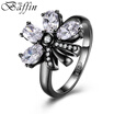 2017 New Retro Vintage Black Gun Plated Flower Rings Statement Jewelry Made With Cubic Zirconia Diamond Ring For Women