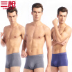 Three Guns Mens Underwear Shu Muer Stretch Solid Color Four Corner Shorts Mid-Waist Breathable Mens Boxer 3 Pack Hemp Gray Black Gray Blue 2XL