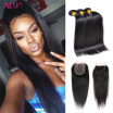 Alot Silky Straight Malaysian Virgin Hair 3 Bundles Con Cierre Pelo Liso Cabello Humano Virginal Sin Procesar Del Pelo Humano Tejido