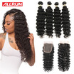 7A Grade Brazilian Hair Weave Bundles Deep Wave Brazilian Curly Hair With Lace Closure Brazilian Curly Weave Human Hair Weaving
