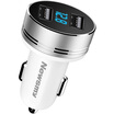 Newsmy C30 Silver Dual USB Car Charger Automatic Shunt Voltage Display 34A Cigarette Lighter Car Charger