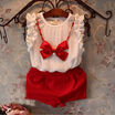 3PCS White Chiffon Shirt Shorts Bow Necklace Outfits Baby Girls Clothing Set 0-5