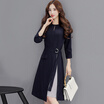 Fort Sheng 2017 new women autumn Korean fashion Slim temperament splicing seven-point sleeve sweet&elegant simple dress zx16091001 navy blue L