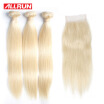 Allrun 613 Blonde Virgin Hair Bundles With Closure 44 Lace SizeBlonde Bundles Brazilian Hair Extensions100 Human Hair Weave