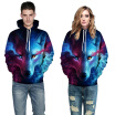 Cool Wolf Print Autumn Winter Fashion Casual Men Women Couple Hoodie Tops Long Sleeves Hooded Front Pocket Sweatshirts Pullovers