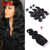 Malaysian Hair With Lace Closure Body Wave 3 Bundles&Closure Hair Weaves 100 Natural Human Hair Bundles with Closure