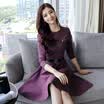 Markentsee 2017 new women&39s autumn new dress round neck long-sleeved short skirt pure color simple sweet hollow round neck yzAMJBN8932 purple XL