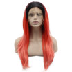 Iwona Synthetic Hair Lace Front Long Straight Red Pink Ombre Wig