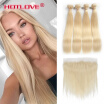 Straight Hair 613 Blonde Ear to Ear 13x4 Lace Frontal Closure With 4 Bundles Brazilian Virgin Human Hair Blonde Weaves Extensions