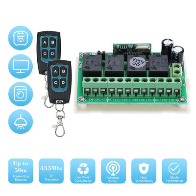 DC 12V 4CH Channel 433Mhz Wireless RF Switch Long Range Wireless Remote Control Switch DC12V RF Relay Receiver Module Transmitter
DC 12V 4CH Channel 433Mhz Wireless RF Switch Long Range Wireless Remote Control Switch DC12V RF Relay Receiver Module Transmitter