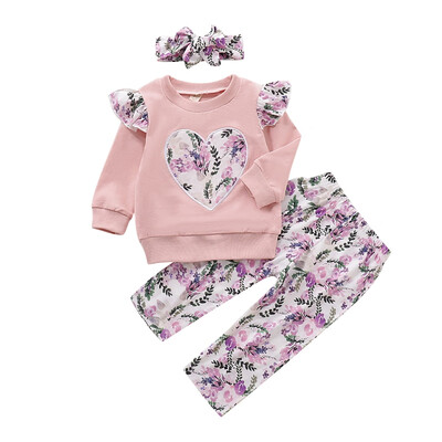 New Autumn Baby Girl clothes 3pcs Long Sleeve Heart Flower Print Sweatshirts Tops Trousers With Headband Outfits Kids Clothes
New Autumn Baby Girl clothes 3pcs Long Sleeve Heart Flower Print Sweatshirts Tops Trousers With Headband Outfits Kids Clothes