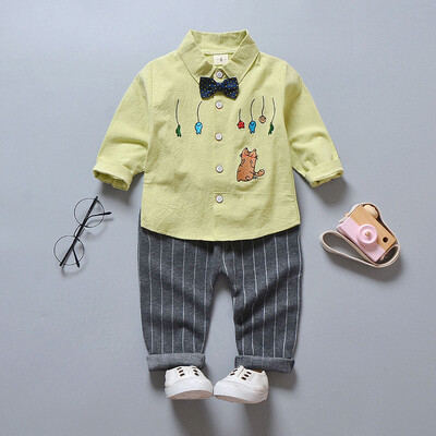2pcs Baby Clothes Boy Girl HandsomeLong Sleeve Lapel T-shirt Cat Pattern Concise Casual Striped Long Pants Kids Set
2pcs Baby Clothes Boy Girl HandsomeLong Sleeve Lapel T-shirt Cat Pattern Concise Casual Striped Long Pants Kids Set