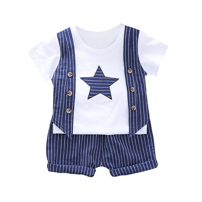 Kids Clothes Set Summer Boy Clothes Fake 2 Piece Stripe Print Tops Blouse T-shirtShorts Children Casual Outfits Sets
Kids Clothes Set Summer Boy Clothes Fake 2 Piece Stripe Print Tops Blouse T-shirtShorts Children Casual Outfits Sets