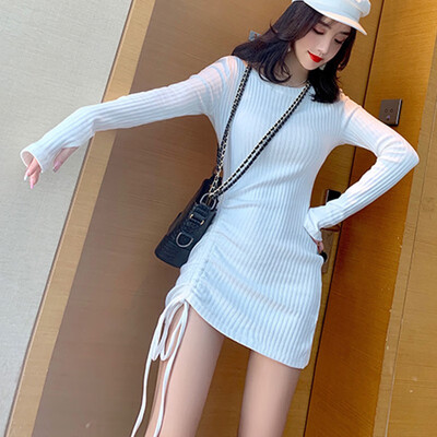 Women Korean Sweet Long Sleeve Mini Dress Solid Color Drawstring Waisted Sexy Package Hip Elegant Vestidos
Women Korean Sweet Long Sleeve Mini Dress Solid Color Drawstring Waisted Sexy Package Hip Elegant Vestidos