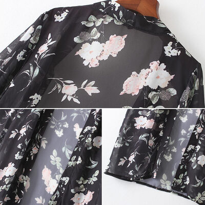 Women Long Chiffon Kimono Cardigan Floral Beach Cover Ups Slit Hem Open Front Long Sleeves Bikini Cover Black
Women Long Chiffon Kimono Cardigan Floral Beach Cover Ups Slit Hem Open Front Long Sleeves Bikini Cover Black