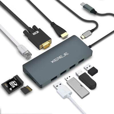 USB C Hub 10 in 1 Type C Adapter with 4K HDMI1080P VGA Converter 1Gbps Ethernet Network connector 4 USB30 Data Hub
USB C Hub 10 in 1 Type C Adapter with 4K HDMI1080P VGA Converter 1Gbps Ethernet Network connector 4 USB30 Data Hub