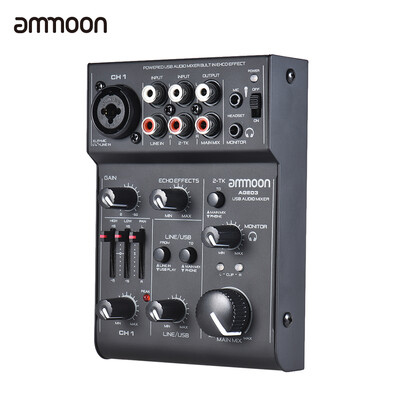 ammoon AGE03 5-Channel Mini Mic-Line Mixing Console Mixer with USB Audio Interface Built-in Echo Effect USB Powered for Recording
ammoon AGE03 5-Channel Mini Mic-Line Mixing Console Mixer with USB Audio Interface Built-in Echo Effect USB Powered for Recording