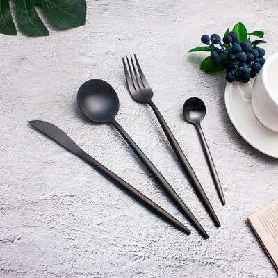 STRUST 4PcsSet 304 Stainless Steel Plated Black PVD Hotel Cutlery Set
