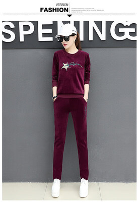 The new Korean version of fall&winter 2018 is a two-piece fashionable casual round-collar sport suit for women
The new Korean version of fall&winter 2018 is a two-piece fashionable casual round-collar sport suit for women