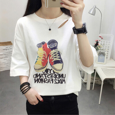 JOY OF JOY Jingdong Womens 2019 Summer New Womens Han Fan T-Shirt Female Character Hole Short Sleeve Clothes Print Short Sleeve Women JWTD191831 White
JOY OF JOY Jingdong Womens 2019 Summer New Womens Han Fan T-Shirt Female Character Hole Short Sleeve Clothes Print Short Sleeve Women JWTD191831 White
