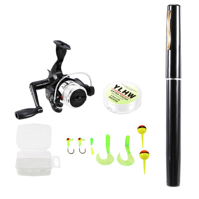 Pen Fishing Rod&Reel Combo Set Mini Telescopic Pocket Fishing Rod Spinning Reel Fishing Line Soft Lures Baits Jig Hooks