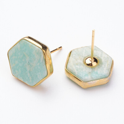 Natural Amazonite Ear Studs with Real 18K Gold Plated Pin Hexagon 14x13x5mm Pin 08mm
Natural Amazonite Ear Studs with Real 18K Gold Plated Pin Hexagon 14x13x5mm Pin 08mm