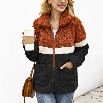 Women Warm Faux Fur Coat Autumn Winter Zipper Coat Turn-down Collar Pocket Casual Outerwear Female Fashion Colorblock Overcoat 
Women Warm Faux Fur Coat Autumn Winter Zipper Coat Turn-down Collar Pocket Casual Outerwear Female Fashion Colorblock Overcoat