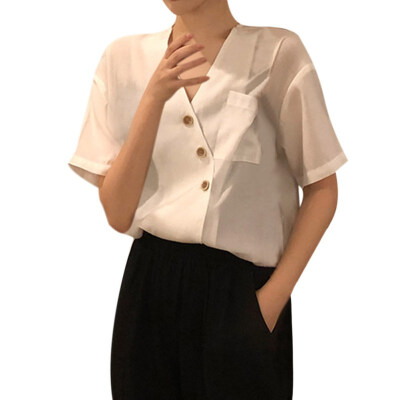 Casual Short Sleeve Shirt Women Summer Blouse Female new V Neck small fresh shirt solid color Chic Korean version
Casual Short Sleeve Shirt Women Summer Blouse Female new V Neck small fresh shirt solid color Chic Korean version