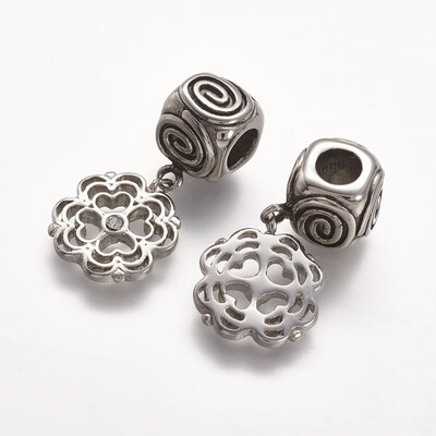 304 Stainless Steel Dangle Beads with Rhinestone Flower Large Hole Pendants Antique Silver Crystal 285mm Hole 5mm
304 Stainless Steel Dangle Beads with Rhinestone Flower Large Hole Pendants Antique Silver Crystal 285mm Hole 5mm
