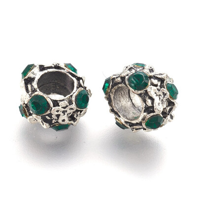 Alloy Rhinestone Rondelle European Beads Large Hole Beads Antique Silver Emerald 10x7mm Hole 5mm
Alloy Rhinestone Rondelle European Beads Large Hole Beads Antique Silver Emerald 10x7mm Hole 5mm