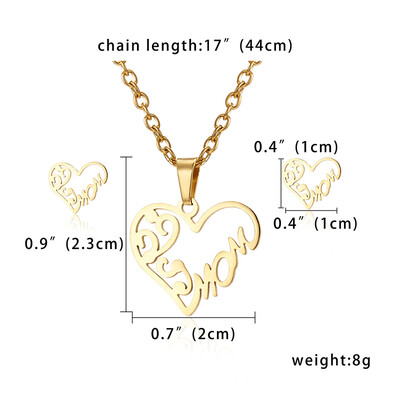 Mothers Day Gift Jewelry Set Stainless Steel Mama Love Heart Mom Hollow Heart Flower Pendant Necklace Stud Earrings Set Gift
Mothers Day Gift Jewelry Set Stainless Steel Mama Love Heart Mom Hollow Heart Flower Pendant Necklace Stud Earrings Set Gift