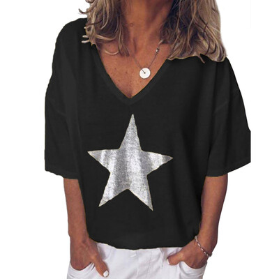 Plus Size Tops Women T Shirt Women Sequins V-Neck Five-Pointed Star Print Tee Female Short Sleeve Street Tee Shirt
Plus Size Tops Women T Shirt Women Sequins V-Neck Five-Pointed Star Print Tee Female Short Sleeve Street Tee Shirt