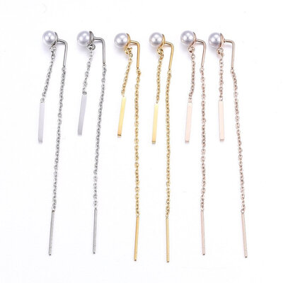 304 Stainless Steel Dangle Stud Earrings with Acrylic Imitation Pearl Mixed Color 64x4x8mm
304 Stainless Steel Dangle Stud Earrings with Acrylic Imitation Pearl Mixed Color 64x4x8mm