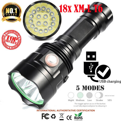 Saidsome 18x XM- T6 LED Flashlight 5 Modes 2665018650 Camping Torch Lamp Light flashlight lamp