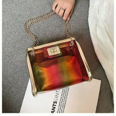 Women&39s PVC Iridescent Gammaray Bag Clear Transparent Tote Chain Handbag Purse
Women&39s PVC Iridescent Gammaray Bag Clear Transparent Tote Chain Handbag Purse