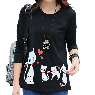 Autumn Casual Women T Shirt Harajuku Kawaii Cute Style Cats Print T-shirt Women Round Neck Long Sleeve Basic Tops
Autumn Casual Women T Shirt Harajuku Kawaii Cute Style Cats Print T-shirt Women Round Neck Long Sleeve Basic Tops