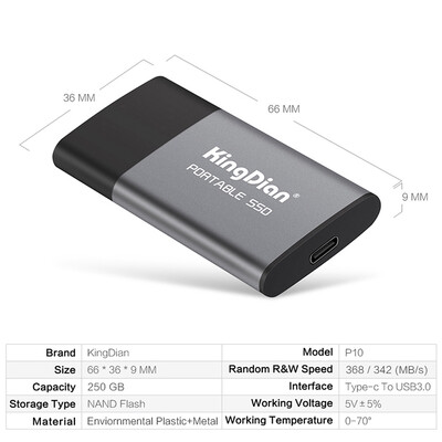 KingDian P10 Portable SSD USB 30 to Type-C Adapter 250GB500GB External Solid State Drive for Computer Laptop Desktop Phone
KingDian P10 Portable SSD USB 30 to Type-C Adapter 250GB500GB External Solid State Drive for Computer Laptop Desktop Phone