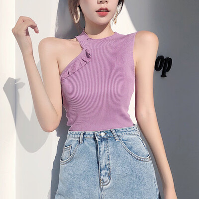 Womens Summer Sleeveless Irregular Ruffles Tank Top Vintage Striped Solid Knitted Sports Tight T-Shirt
Womens Summer Sleeveless Irregular Ruffles Tank Top Vintage Striped Solid Knitted Sports Tight T-Shirt