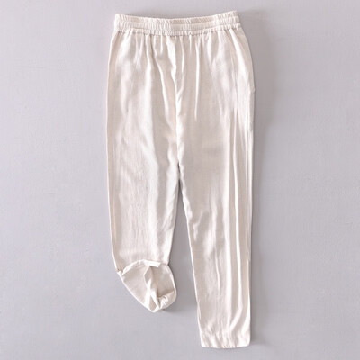 New summer linen Capris solid color casual tie rope cotton hemp slacks for men
New summer linen Capris solid color casual tie rope cotton hemp slacks for men