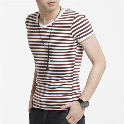 New summer short-sleeved T-shirt mens round neck striped half-sleeved Korean version of the body t-shirt trend student clothes
New summer short-sleeved T-shirt mens round neck striped half-sleeved Korean version of the body t-shirt trend student clothes
