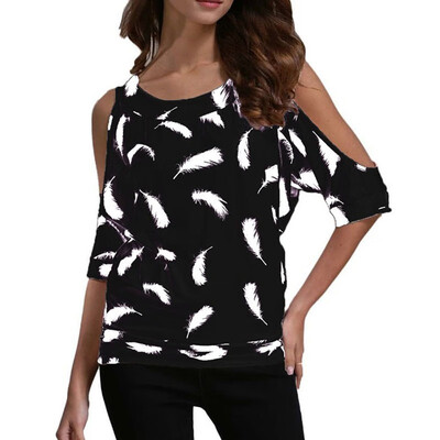 Summer Sexy Top Women Round Collar Off-shoulder Feather Print Loose Short Sleeve Casual Wild T-Shirt camisetas verano mujer
Summer Sexy Top Women Round Collar Off-shoulder Feather Print Loose Short Sleeve Casual Wild T-Shirt camisetas verano mujer